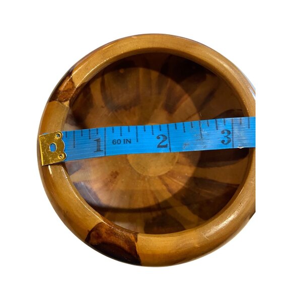 Vintage Bowl Wood With Lid & Sunburst Design Teak Made In Brazil READ & SEE PICS - Picture 3 of 9
